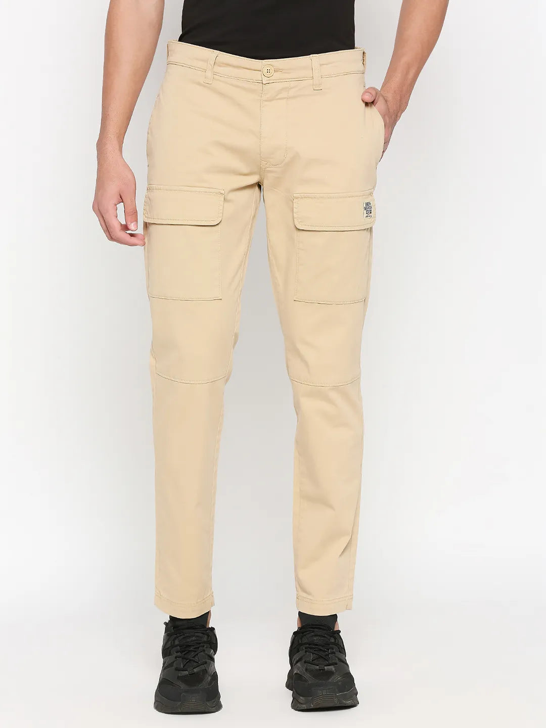 Beige Slim Straight Fit Men's Cargos by Being Human Clothing