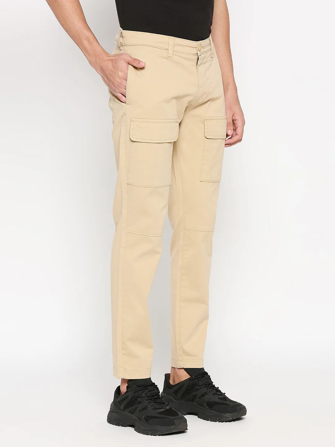 Beige Slim Straight Fit Men's Cargos by Being Human Clothing