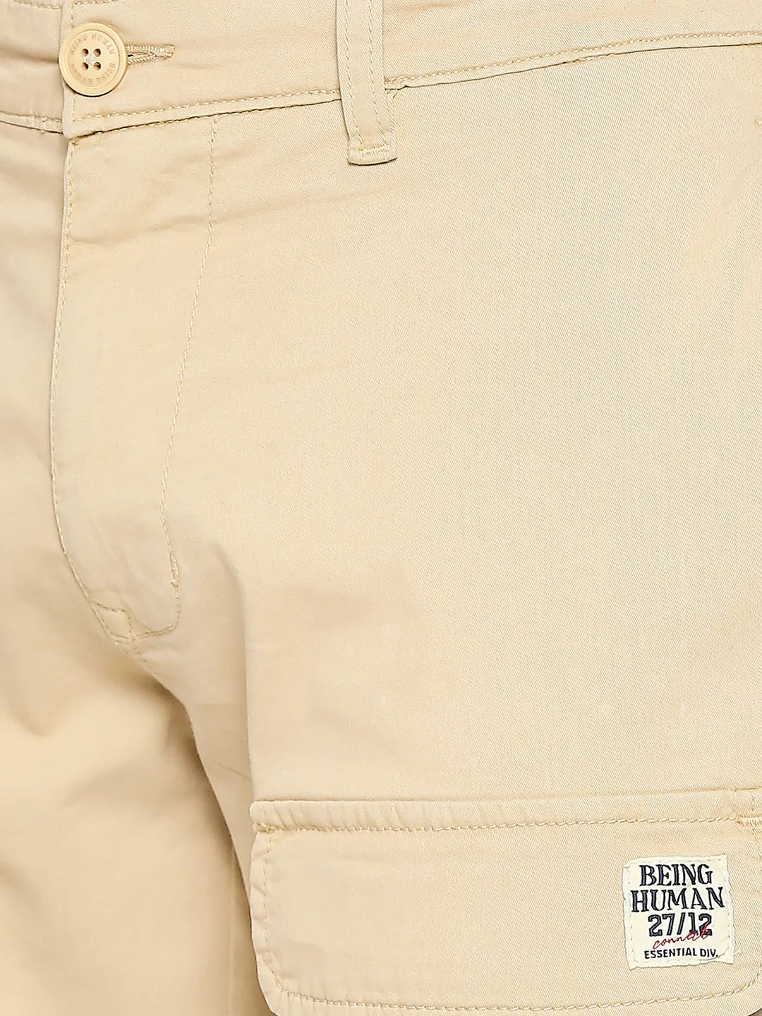 Beige Slim Straight Fit Men's Cargos by Being Human Clothing