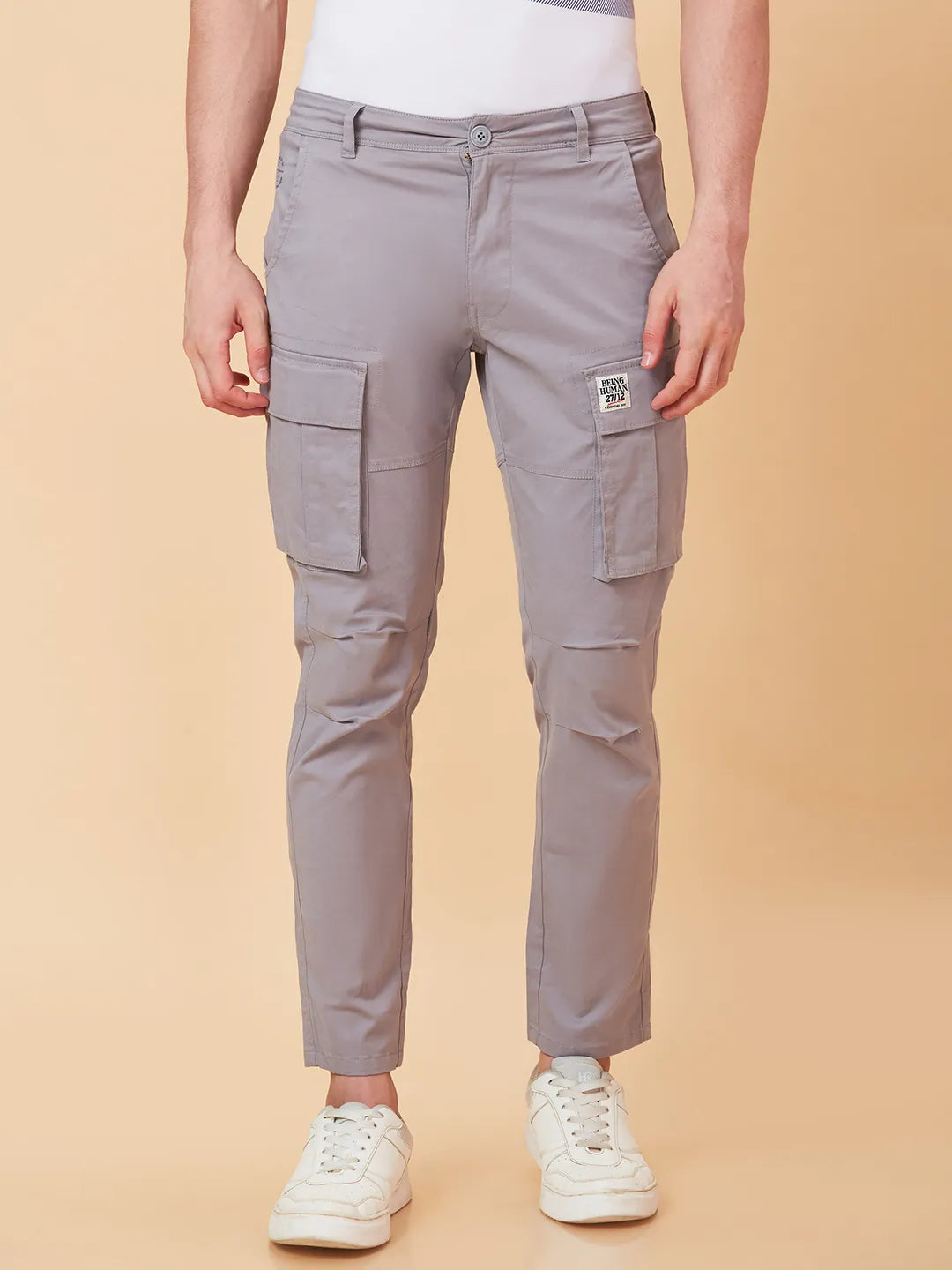 Grey Slim Fit Men's Cargos by Being Human Clothing