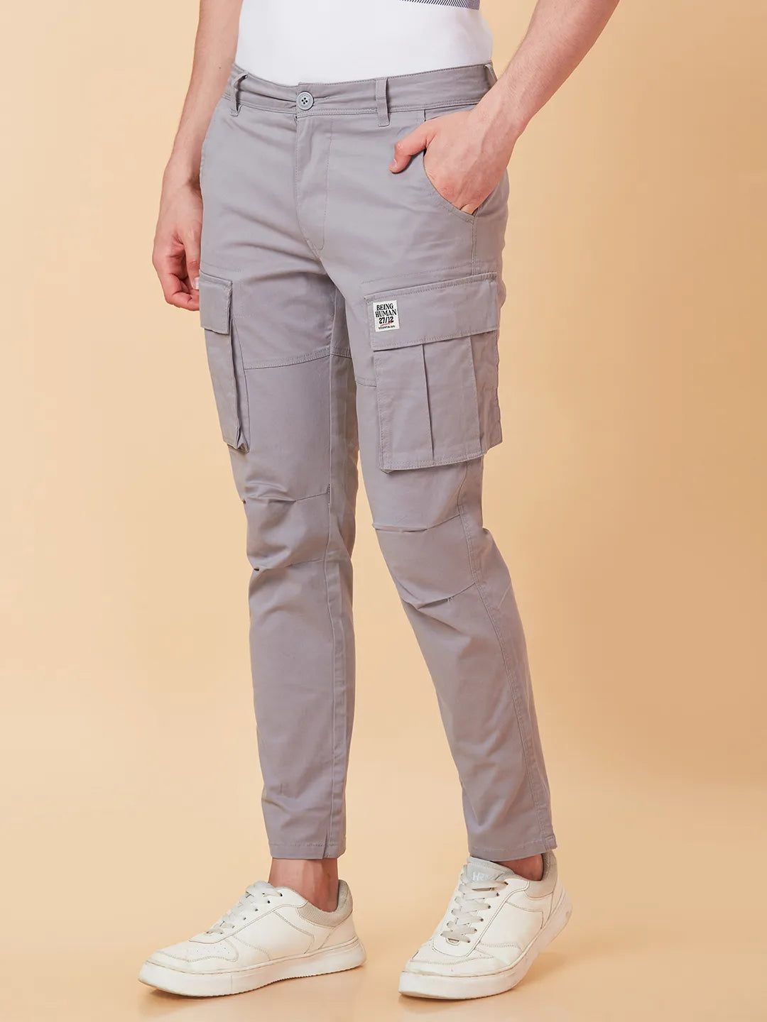 Grey Slim Fit Men's Cargos by Being Human Clothing