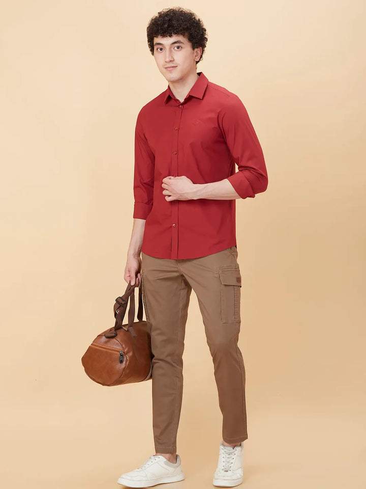 Brown Slim Fit Cargos For Men