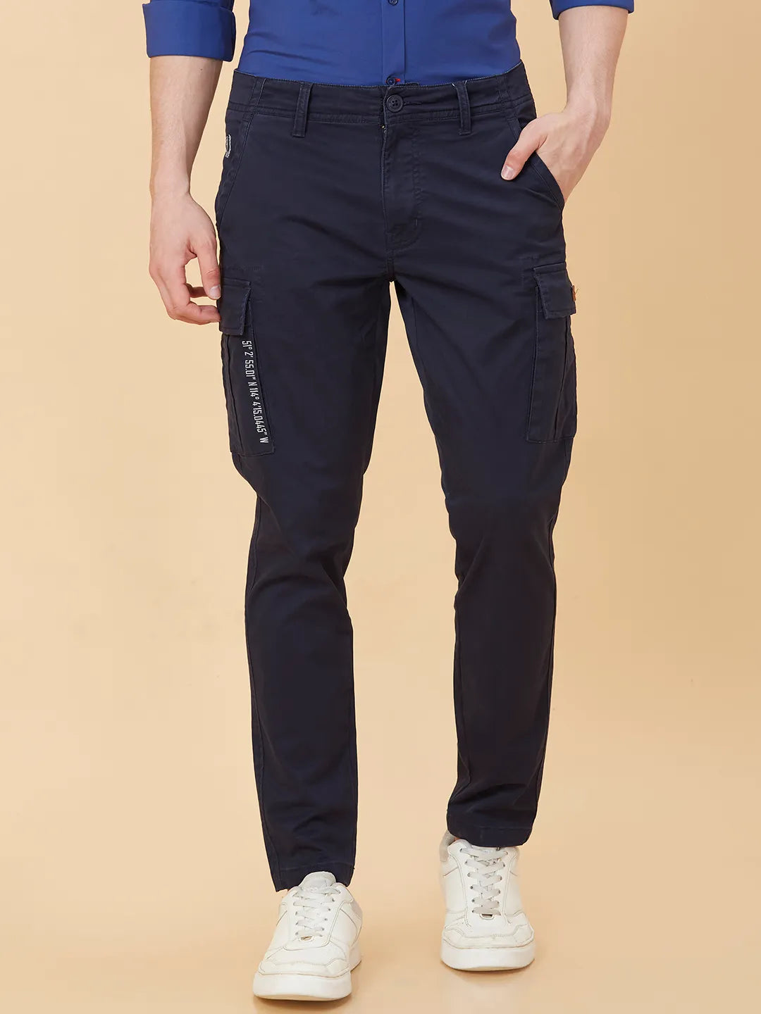 Blue Slim Fit Men's Cargos by Being Human Clothing