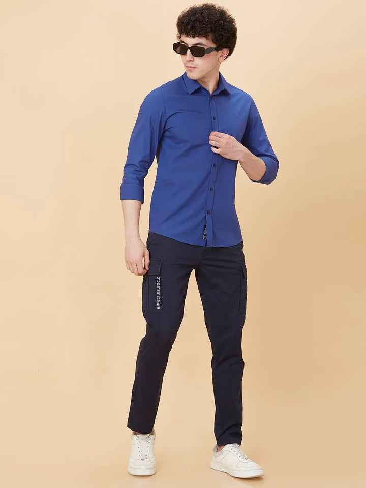 Blue Slim Fit Men's Cargos