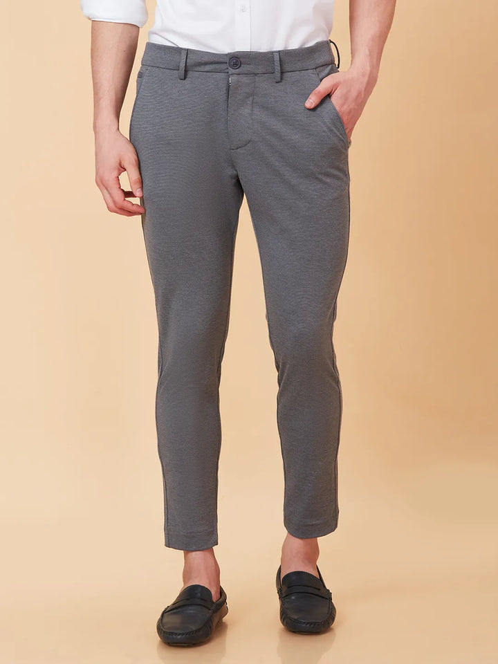 Grey Cropped Fit Chinos For Men