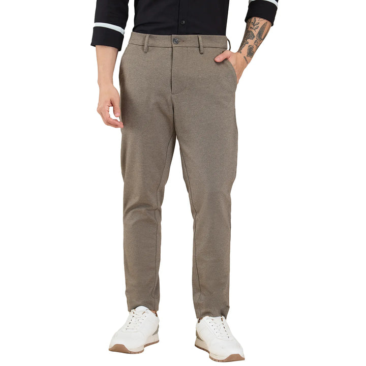 Beige Cropped Fit Men's Chinos