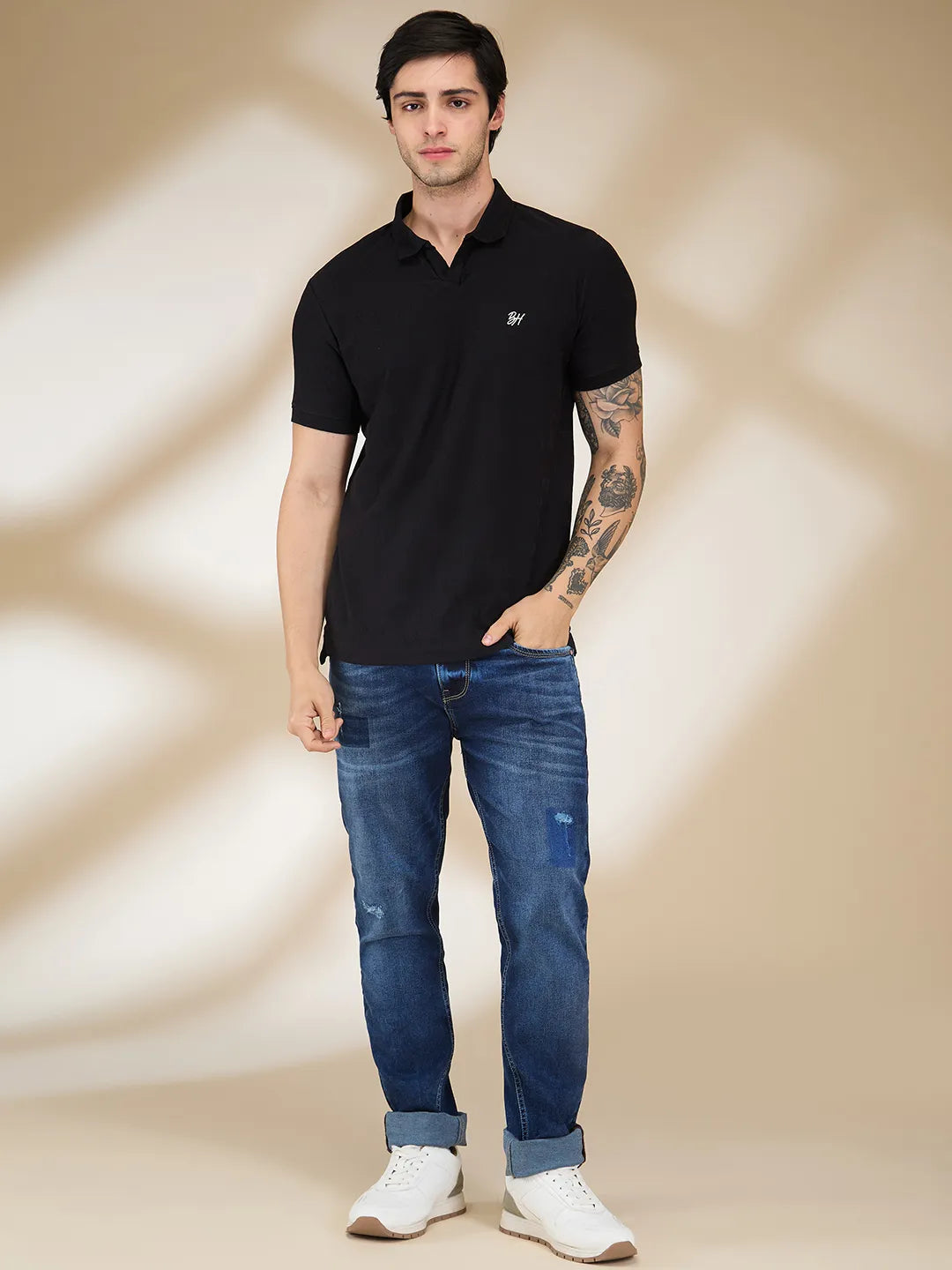 Being Human Clothing Men Black Solid Polo Neck T-Shirt