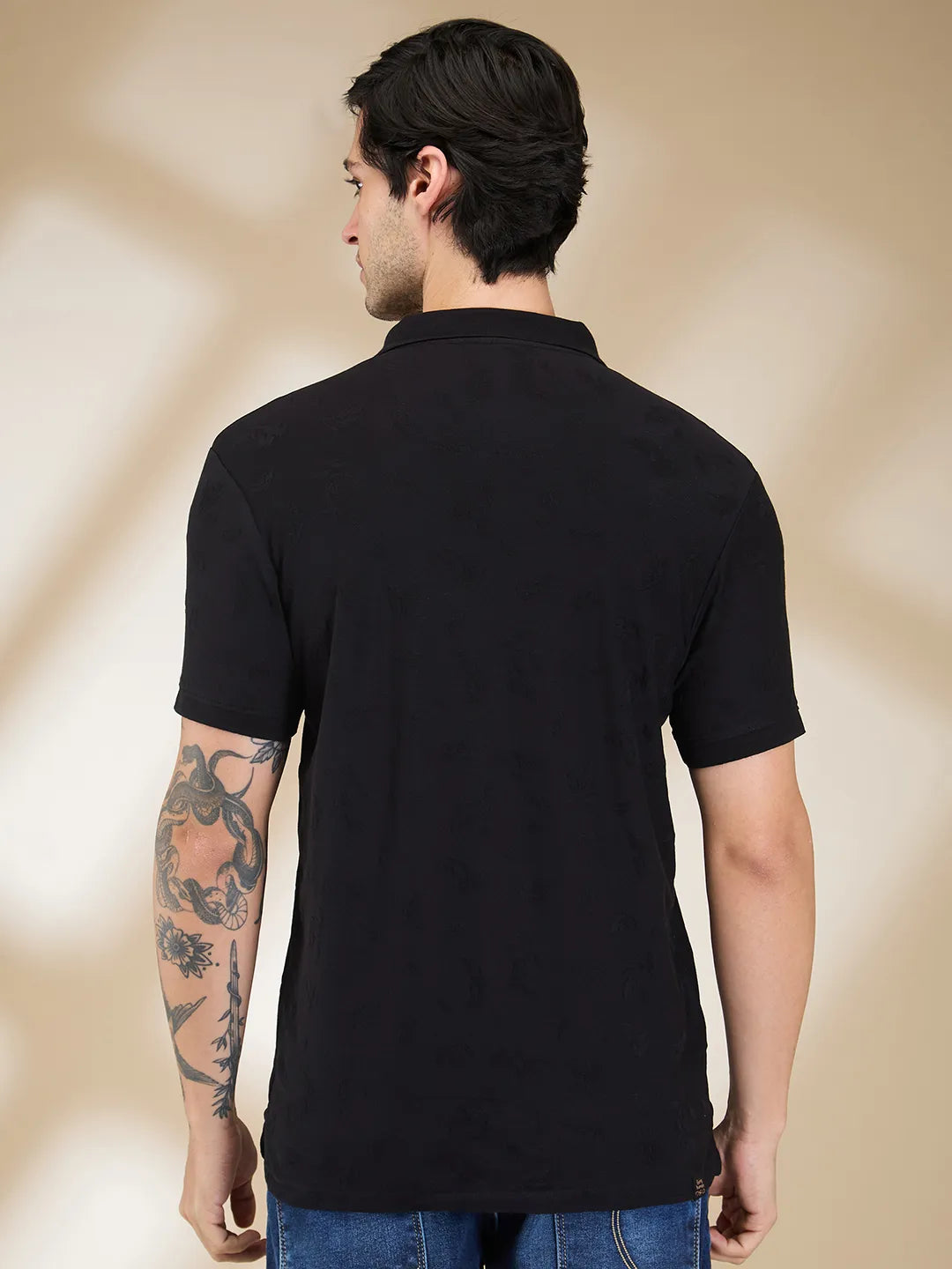 Being Human Clothing Men Black Solid Polo Neck T-Shirt