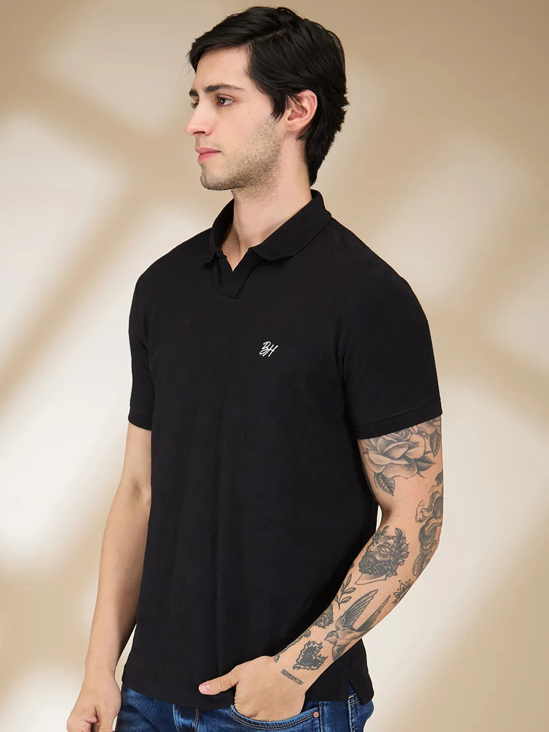 Being Human Clothing Men Black Solid Polo Neck T-Shirt