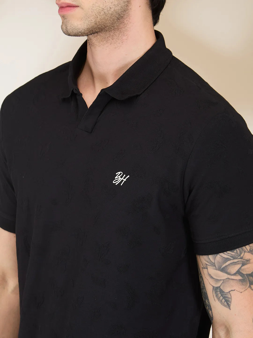 Being Human Clothing Men Black Solid Polo Neck T-Shirt