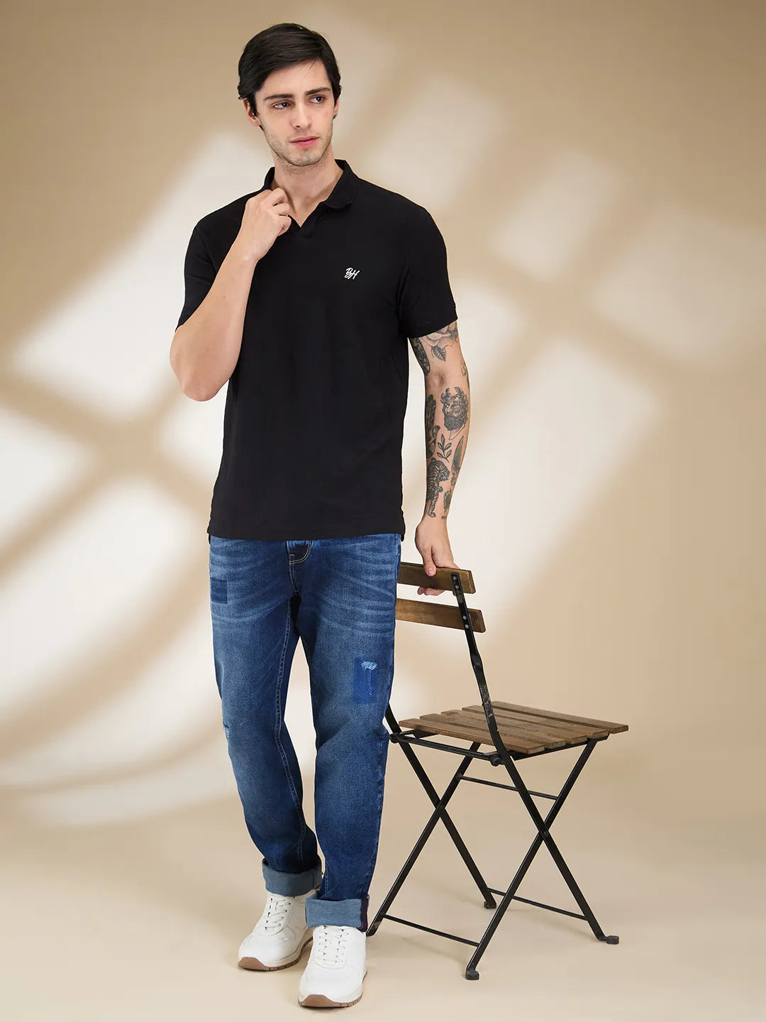 Being Human Clothing Men Black Solid Polo Neck T-Shirt