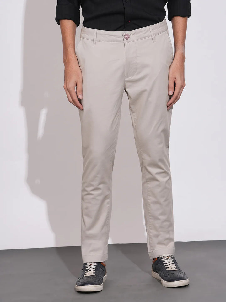 Grey Slim Fit Cotton Blend Men's Chinos by Being Human Clothing
