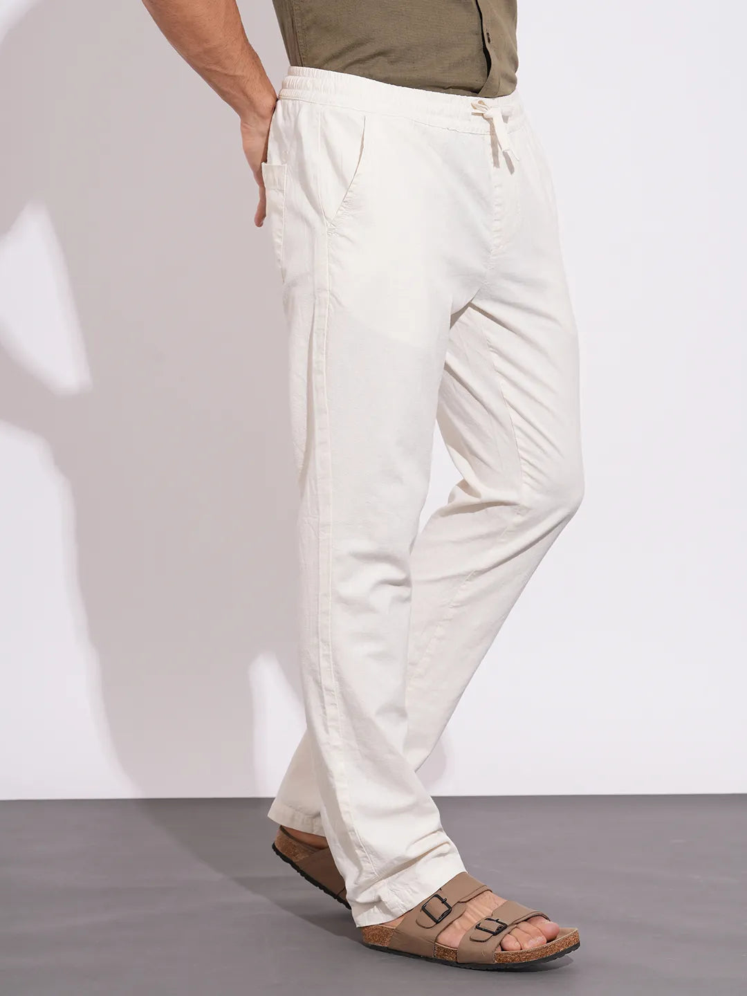 Being Human Men's White Mid-Rise Loose Fit Trousers