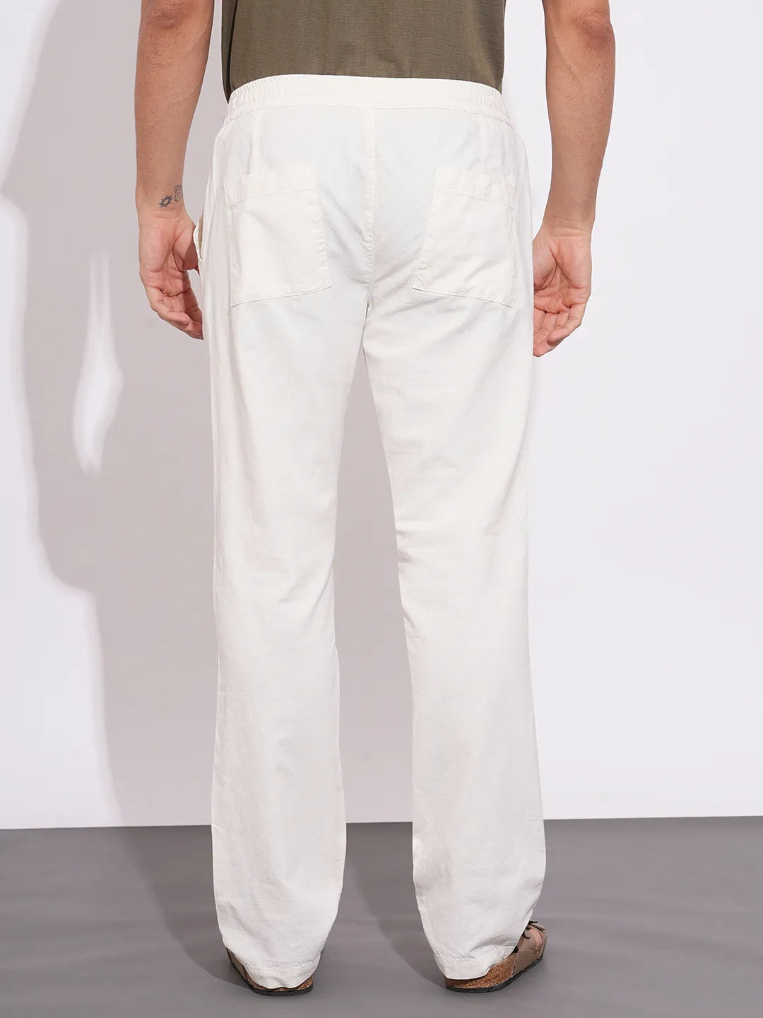 Being Human Men's White Mid-Rise Loose Fit Trousers