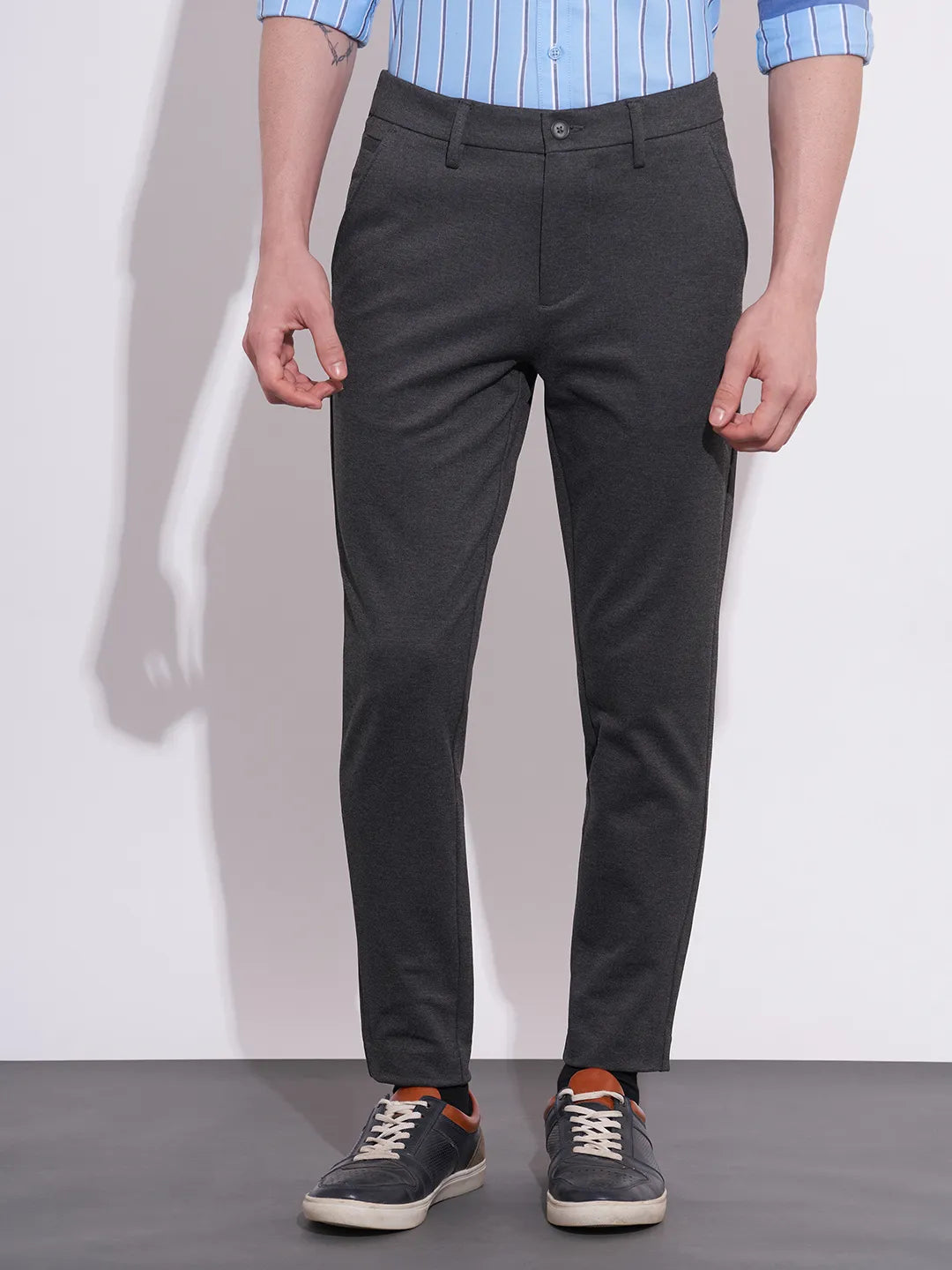 Being Human Men's Charcoal Grey Slim Fit Chinos