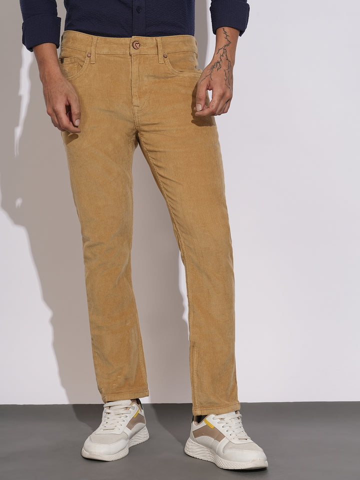 Beige Neon-Slim Fit Denims for Men