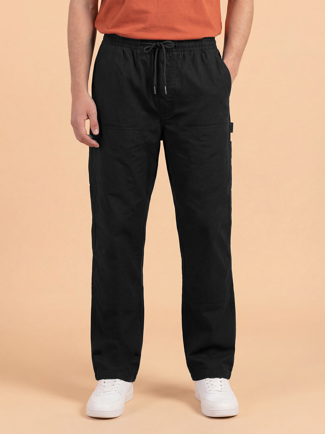 Black Regular Fit Mid Rise Men's Pure Cotton Chino Pant by Being Human Clothing