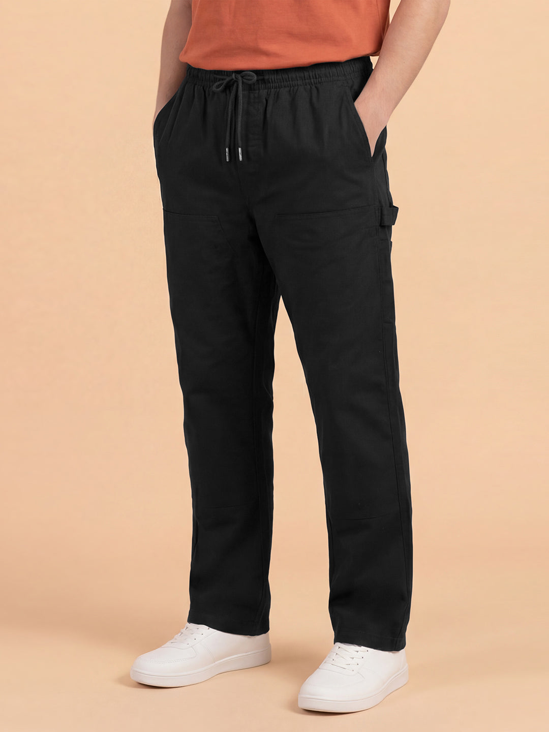 Black Regular Fit Mid Rise Men's Pure Cotton Chino Pant by Being Human Clothing