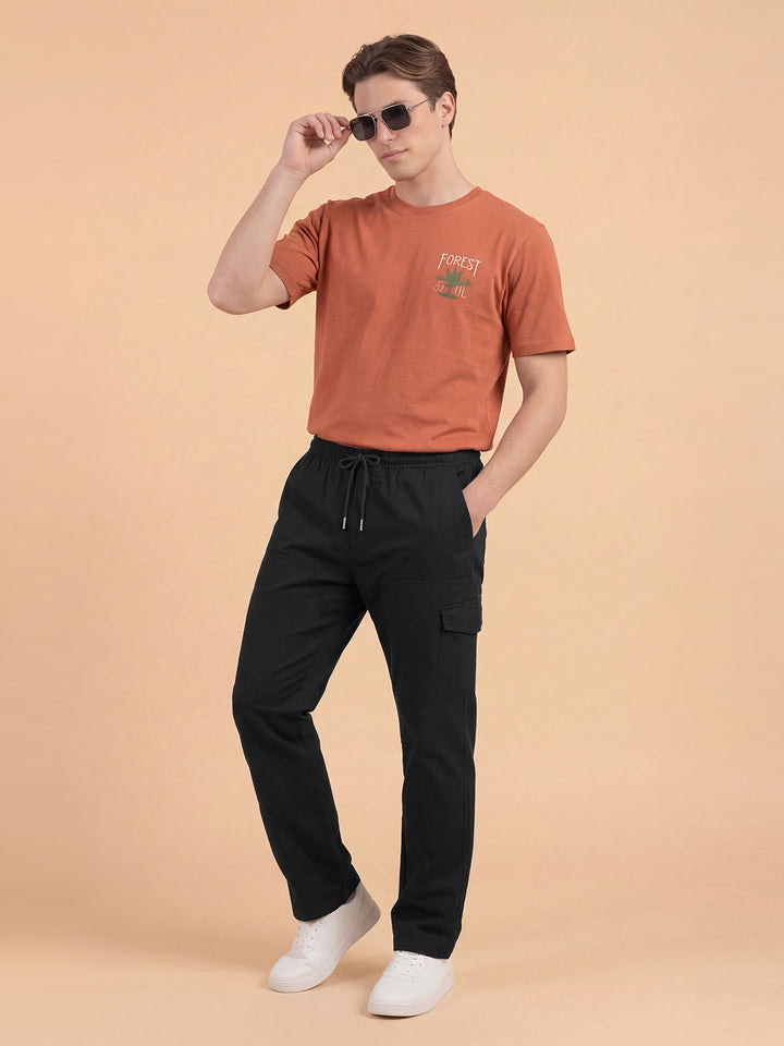Black Regular Fit Mid Rise Men's Pure Cotton Chino Pant by Being Human Clothing