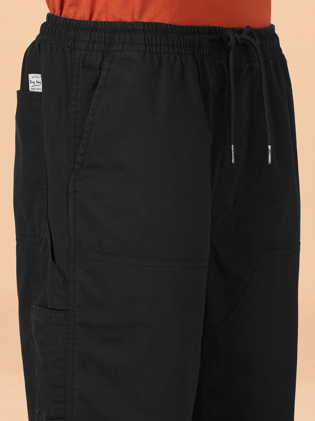 Black Regular Fit Mid Rise Men's Pure Cotton Chino Pant by Being Human Clothing