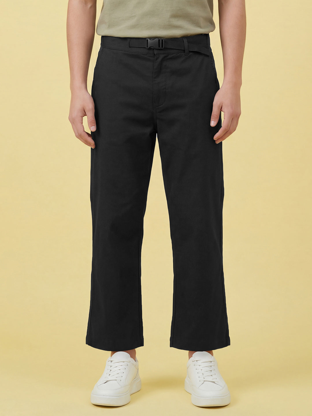 Black Regular Fit Mid Rise Men's Chino Pant by Being Human Clothing
