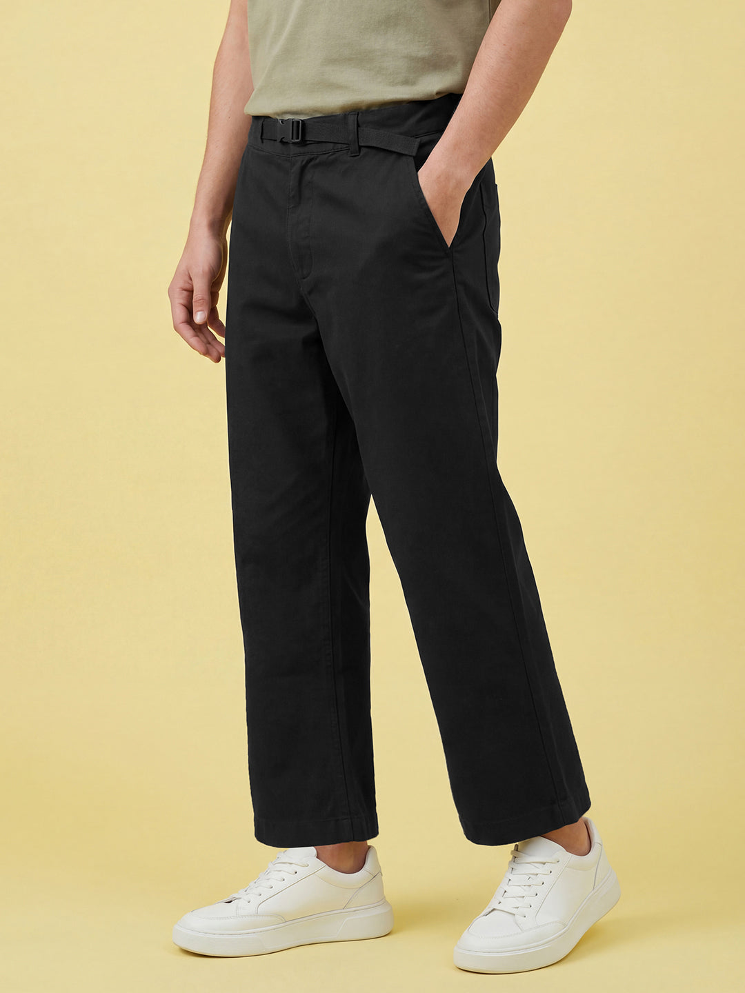 Black Regular Fit Mid Rise Men's Chino Pant by Being Human Clothing