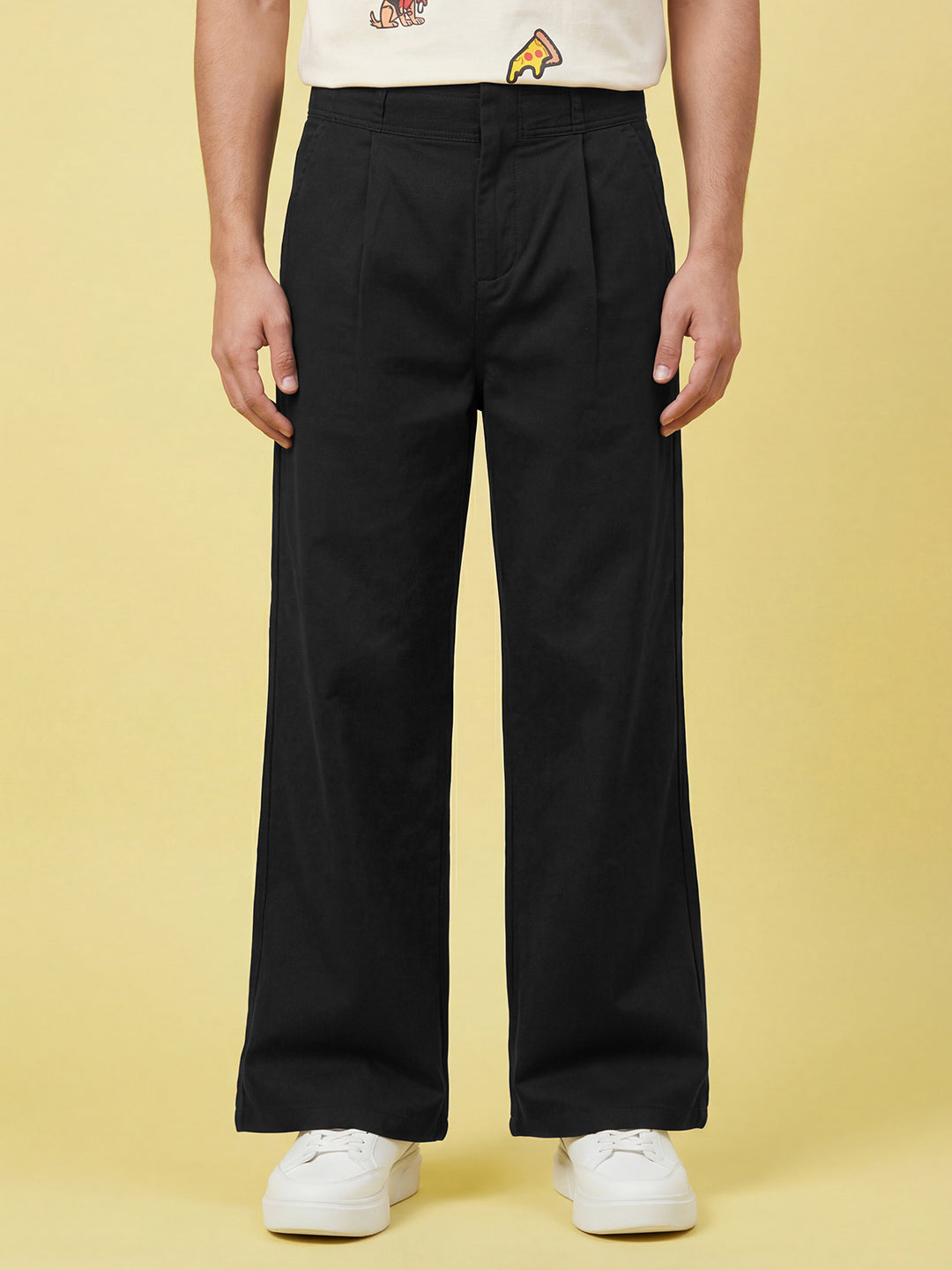 Black Regular Fit Mid Rise Men's Pure Cotton Chino Pant by Being Human Clothing