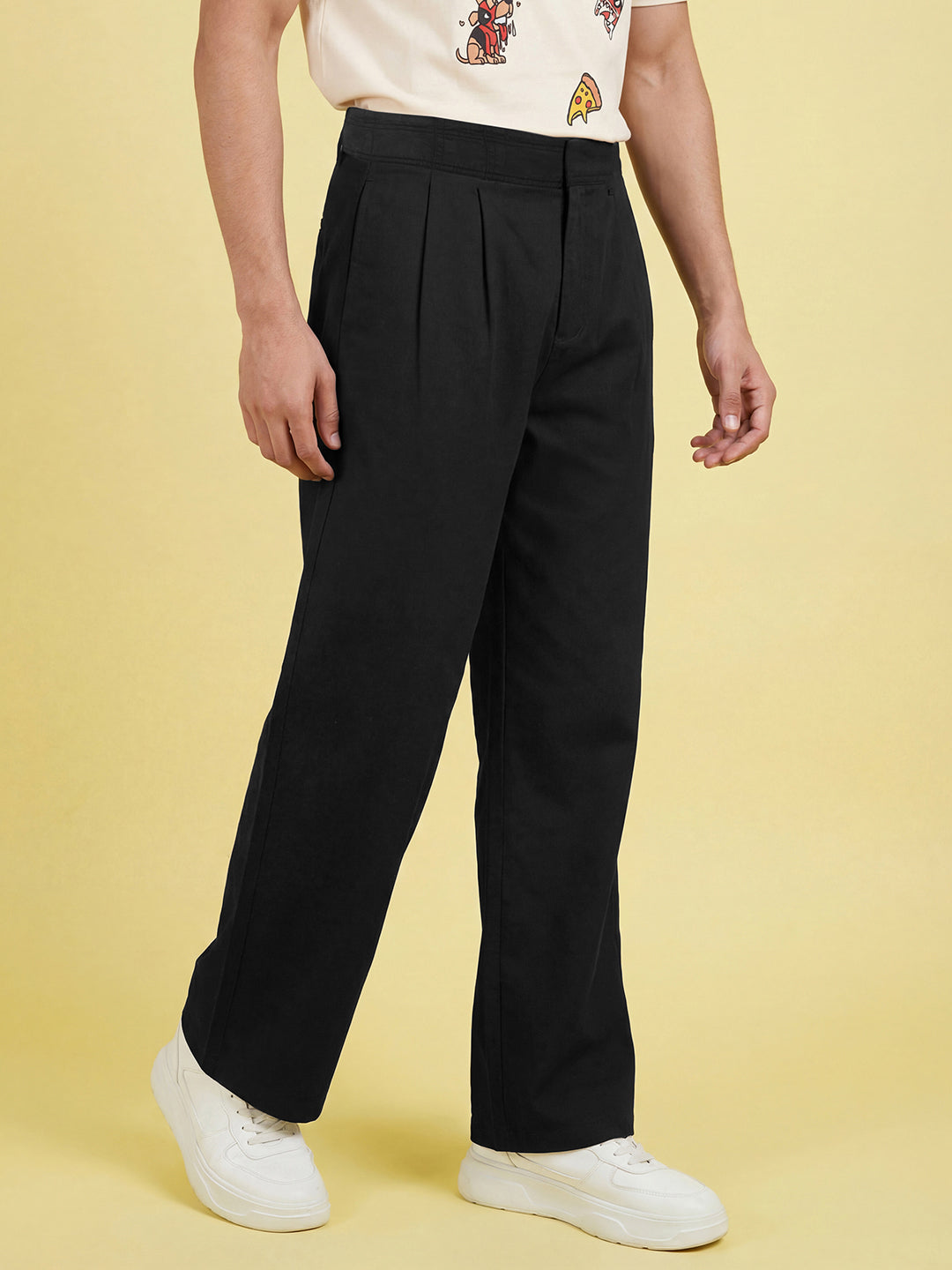 Black Regular Fit Mid Rise Men's Pure Cotton Chino Pant by Being Human Clothing