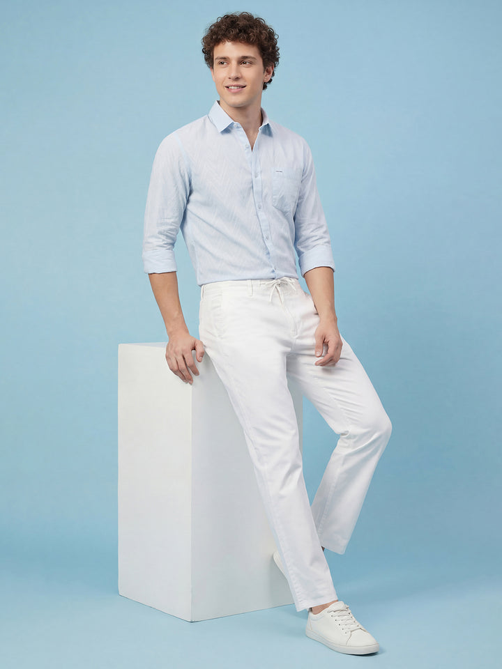 White Slim Fit Mid Rise Men's Pure Cotton Chino Pant by Being Human Clothing