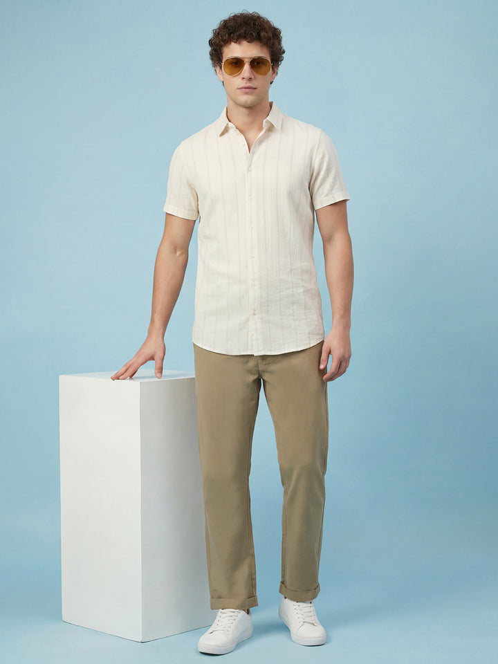 Dark Khaki Regular Fit Mid Rise Men's Chino Pant by Being Human Clothing