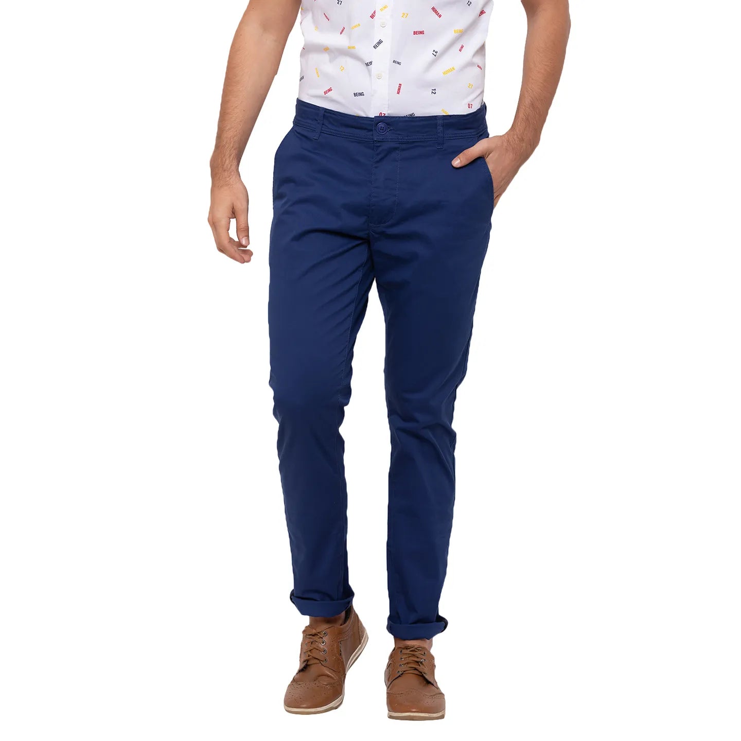 Blue Regular Fit  Men's Chinos by Being Human Clothing