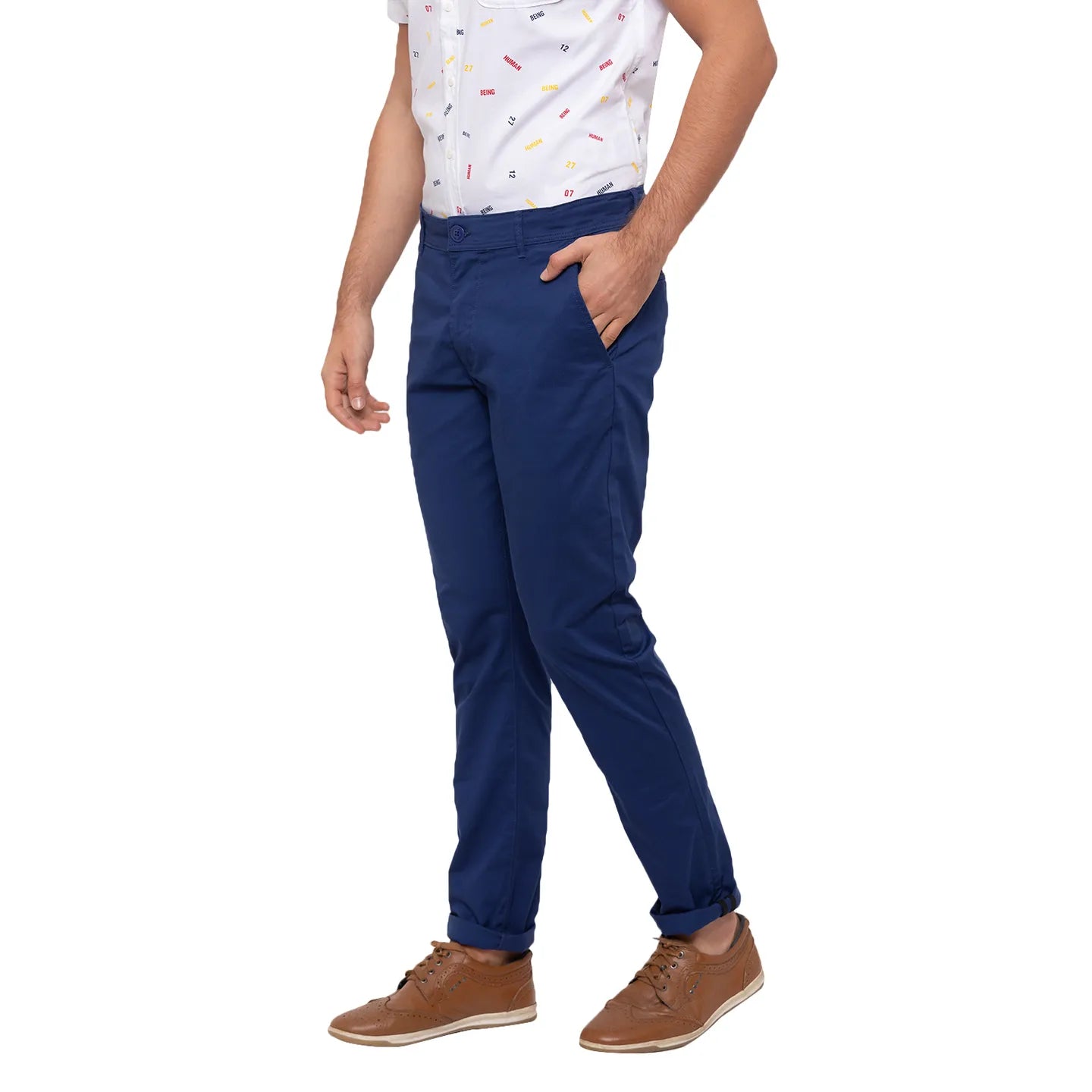 Blue Regular Fit  Men's Chinos by Being Human Clothing