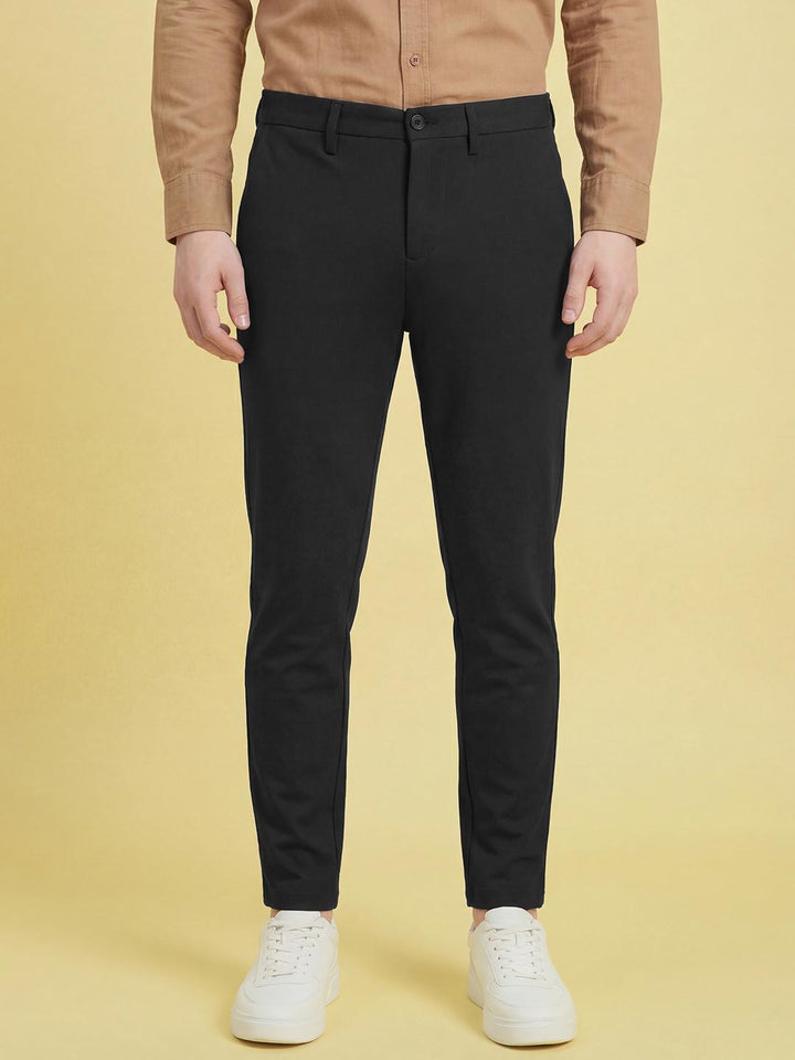 Black Cropped Fit Men's Mid Rise Chinos