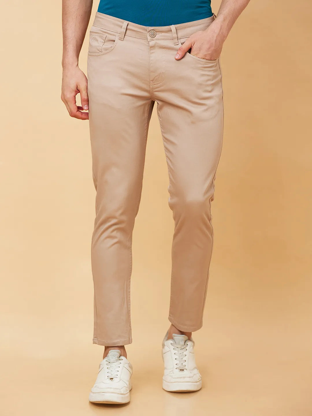 Beige Cropped Fit Men's Chinos by Being Human Clothing