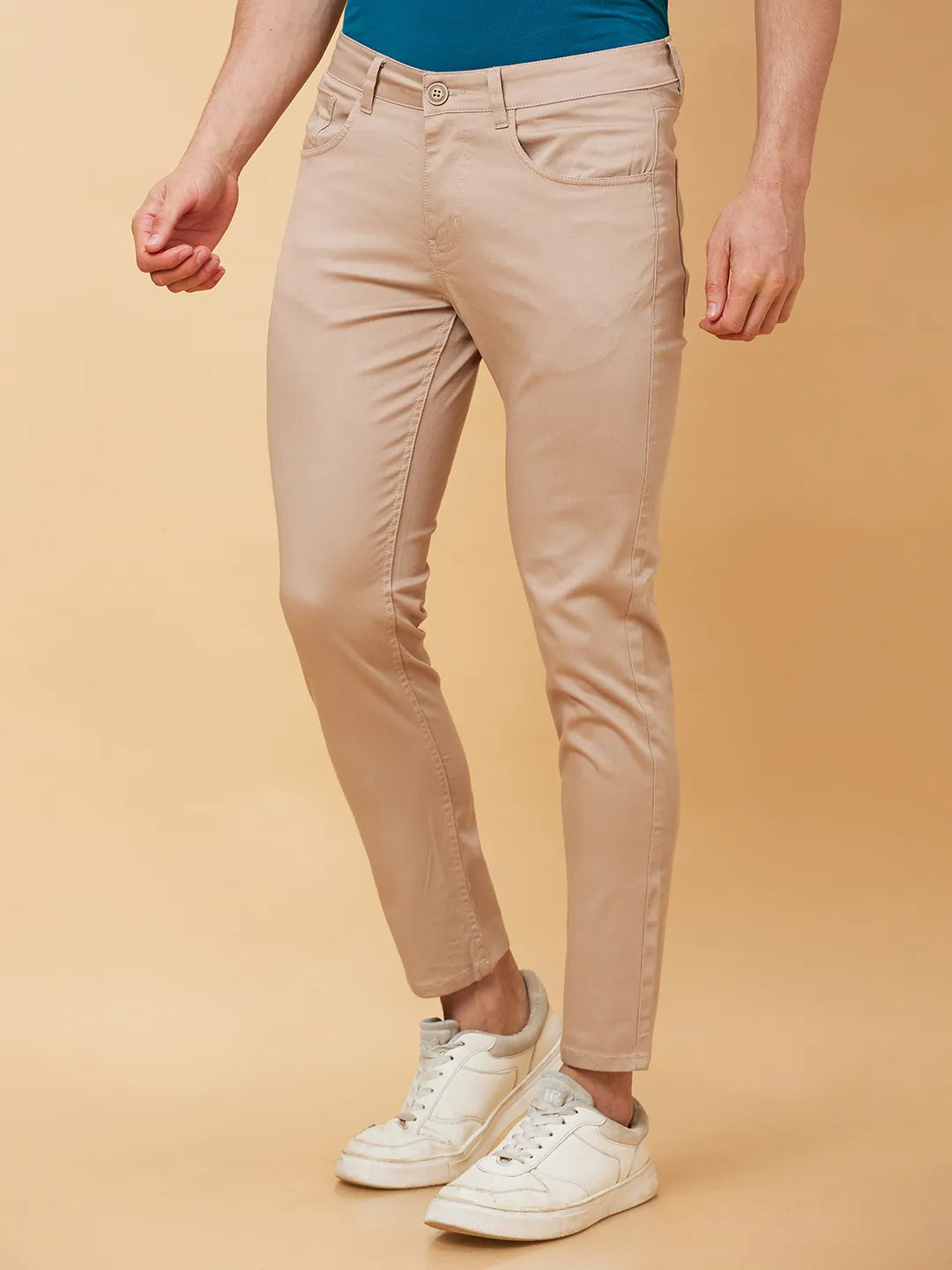 Beige Cropped Fit Men's Chinos by Being Human Clothing