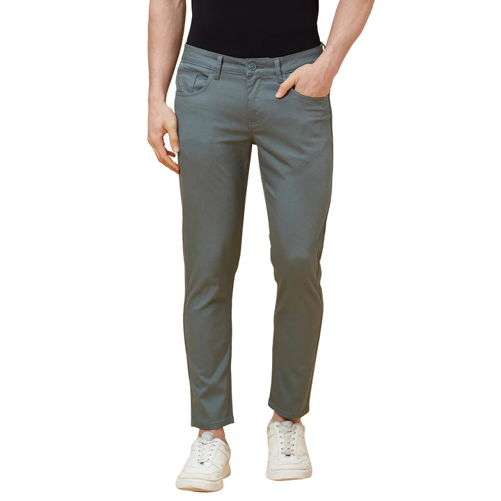 Steel Grey Cropped Fit Chinos For Men By Being Human Clothing