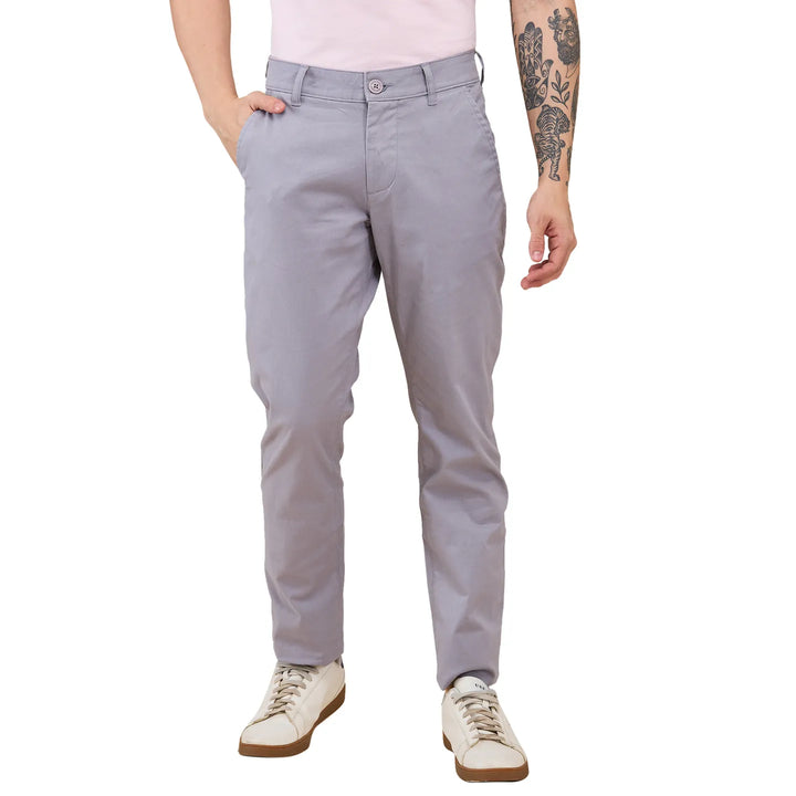 Grey Slim Fit Chinos For Men By Being Human Clothing