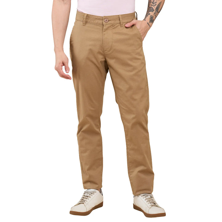 Khaki Slim Fit Chinos For Men By Being Human Clothing
