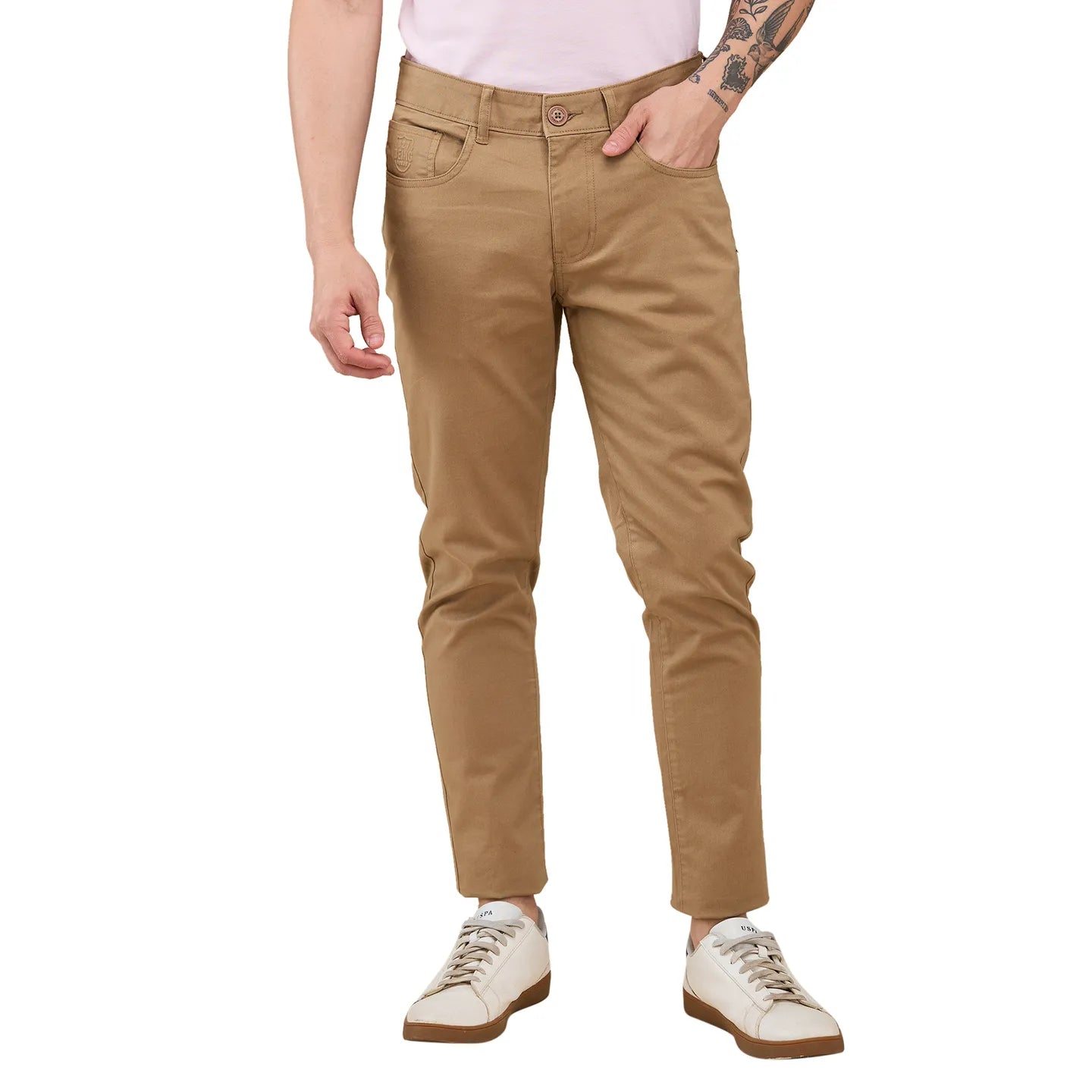 Khaki Cropped fit Men's Chinos by Being Human Clothing