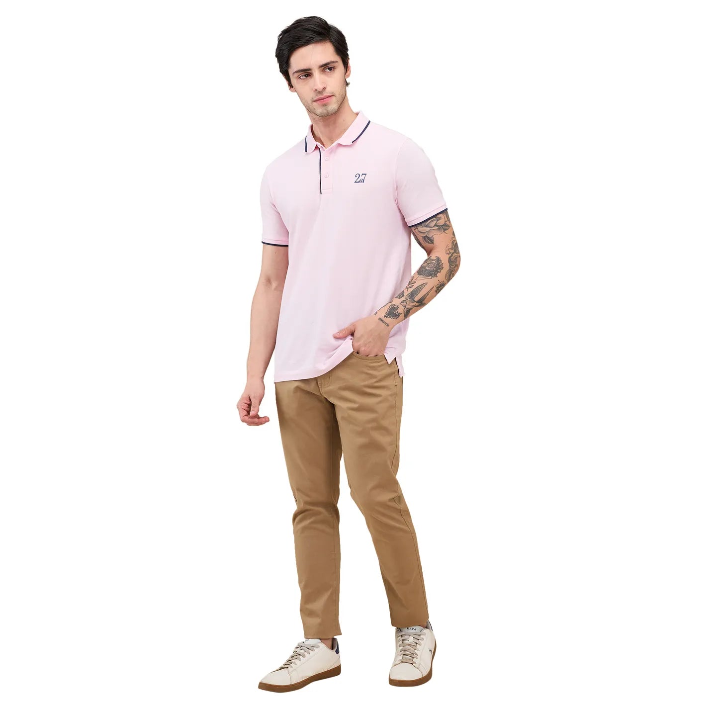 Khaki Cropped fit Men's Chinos by Being Human Clothing