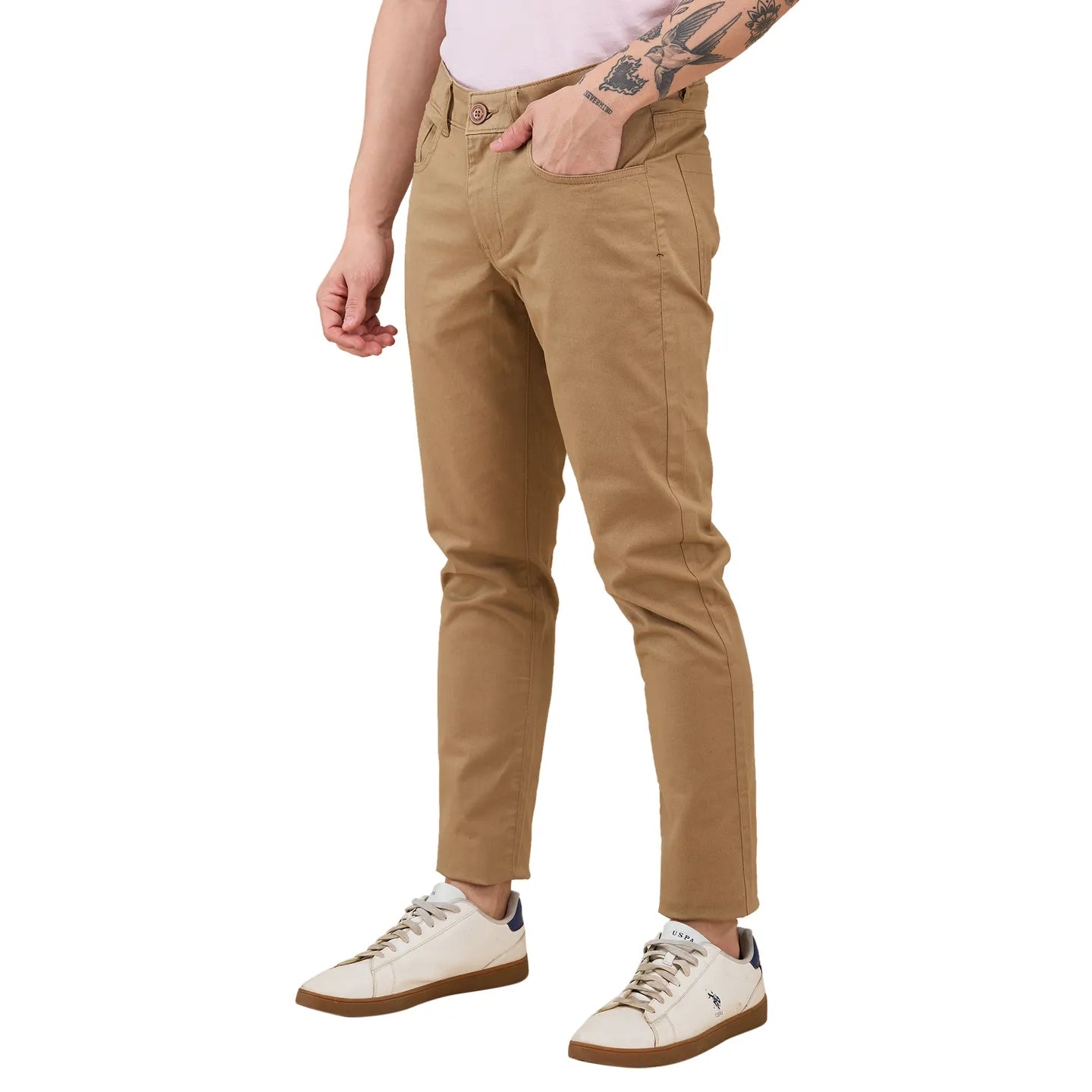 Khaki Cropped fit Men's Chinos by Being Human Clothing