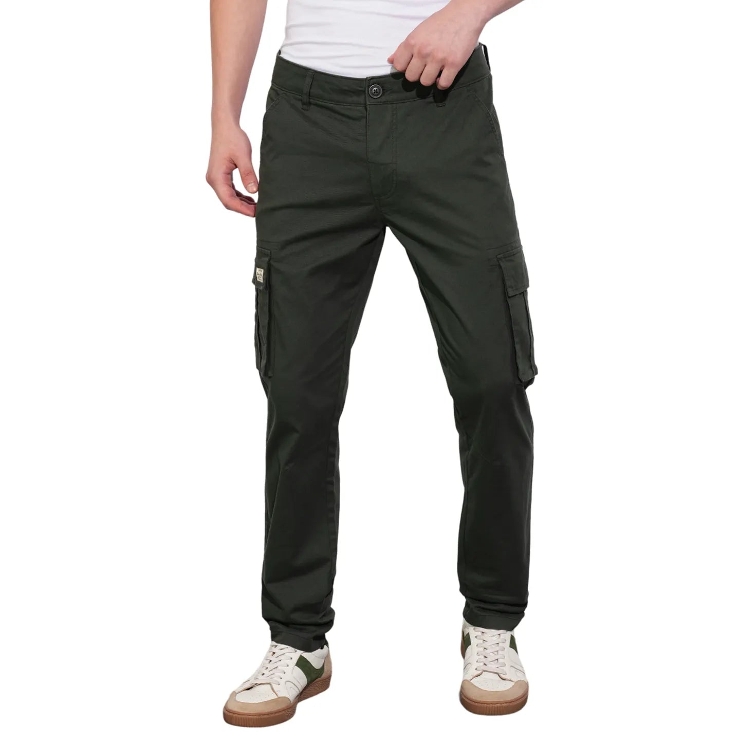Being Human Men's Green Mid-Rise Slim Fit Trousers