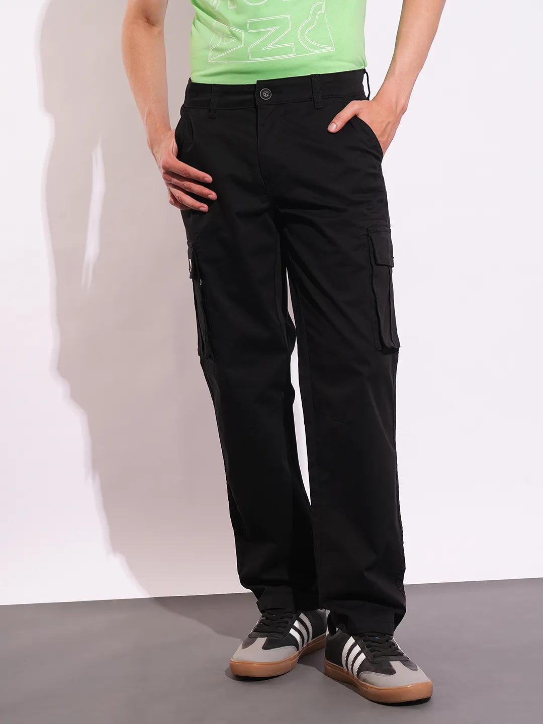 Being Human Men's Green Mid-Rise Slim Fit Trousers