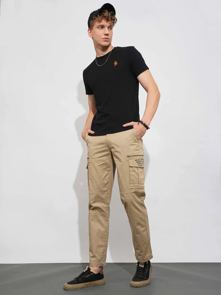 Beige Easy Fit Cargos for Men