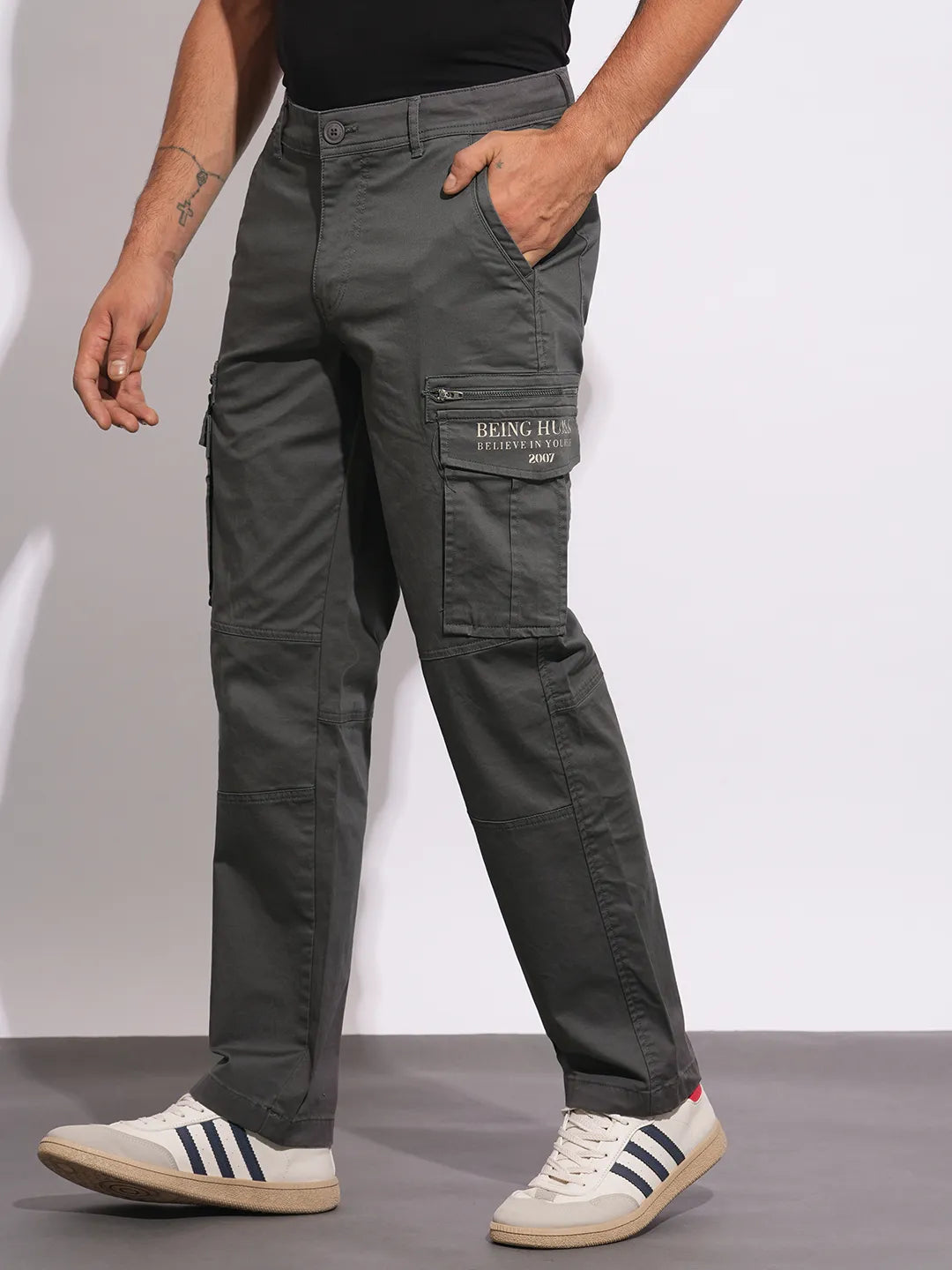 Being Human Clothing Mens-Bottom Cargo Dk.Charcoal