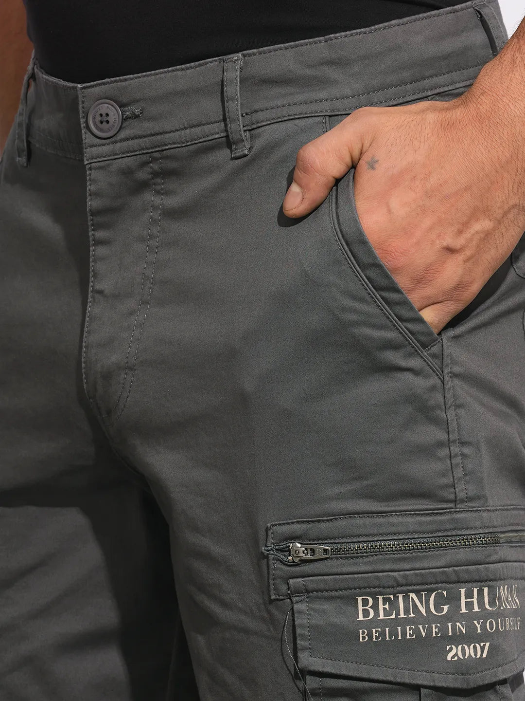 Being Human Clothing Mens-Bottom Cargo Dk.Charcoal