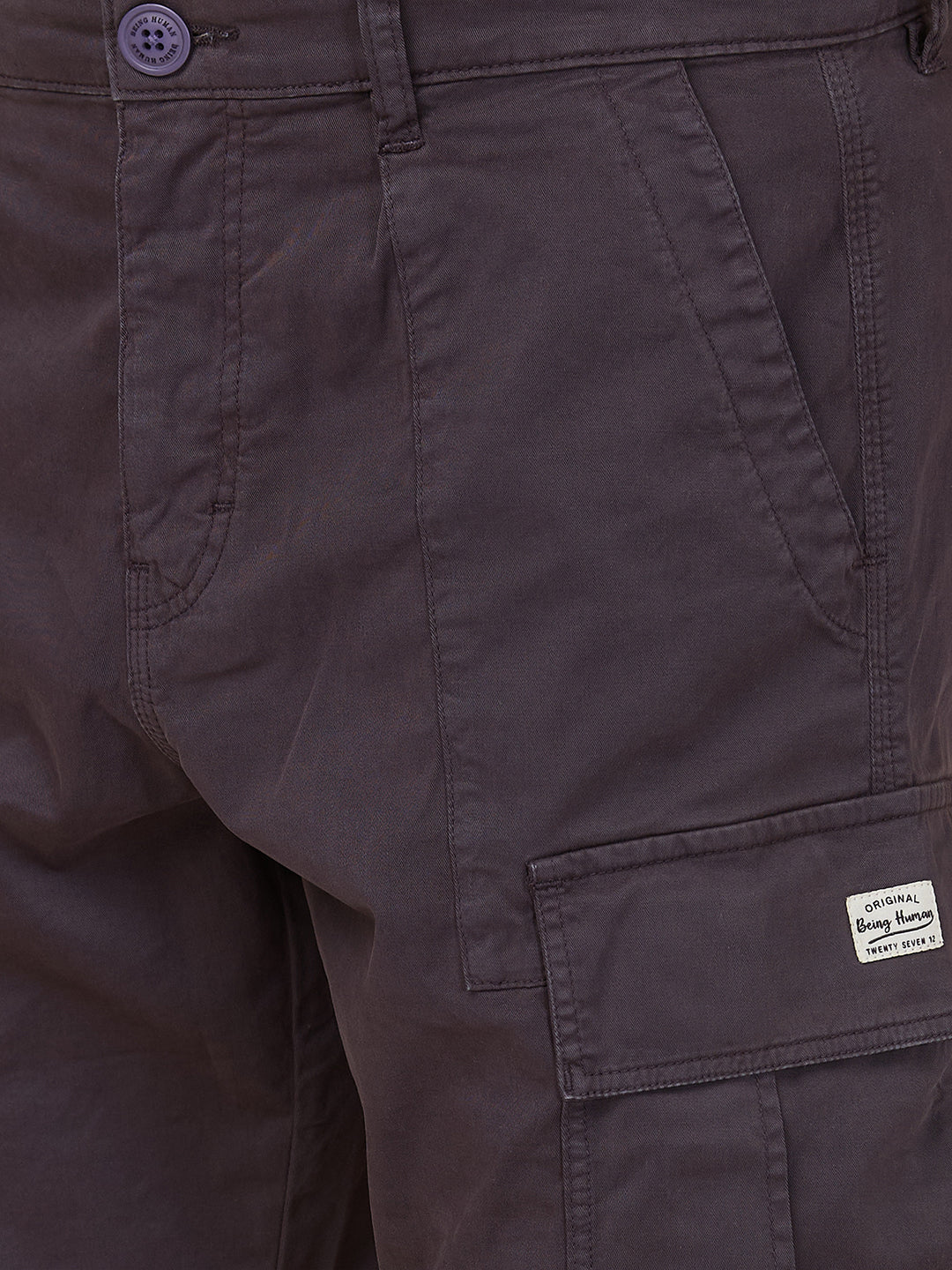 Grey Slim Fit Cargos for Men