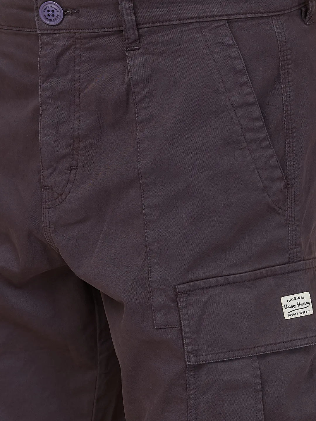 Grey Slim Fit Cargos for Men By Being Human Clothing