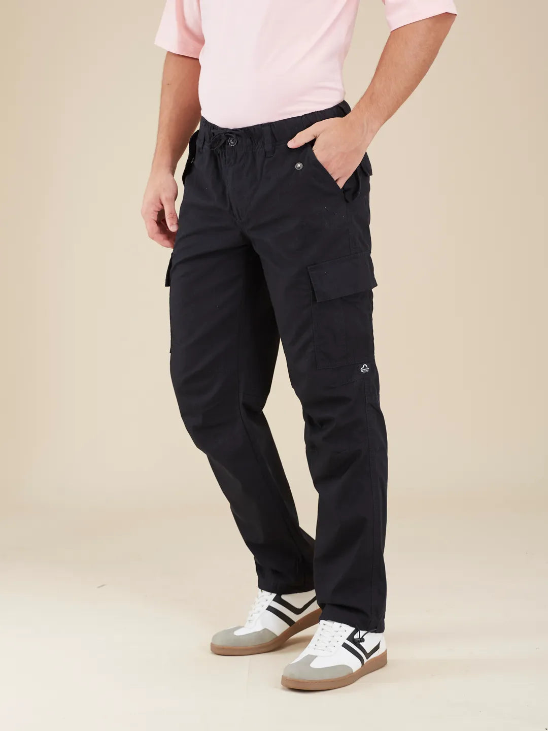 Black Loose Fit Cargos for Men By Being Human Clothing