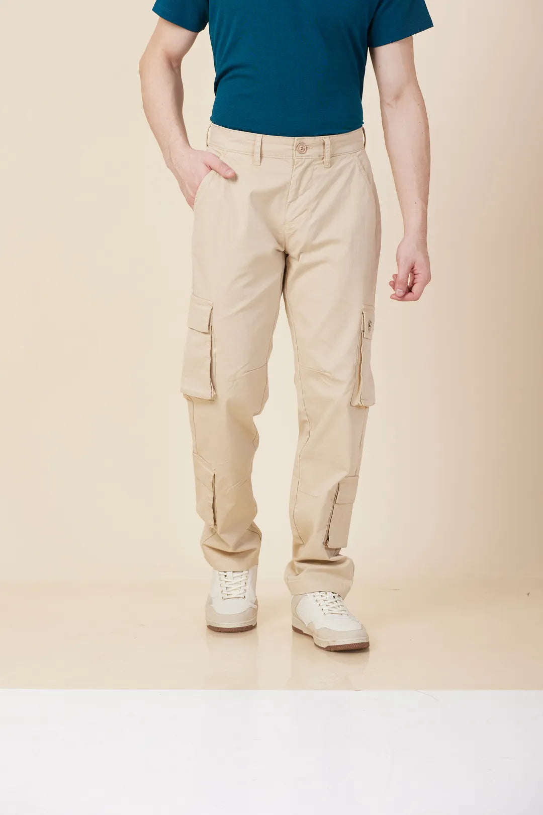 Oat Milk Loose Fit Cargos for Men By Being Human Clothing